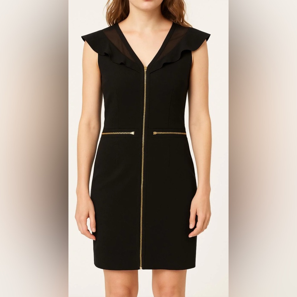 Sandro Black Mini Dress with Gold Accents